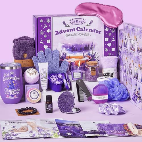 Advent Calendar 2026 Adult Women -24 Days of Christmas Advent Calendar for Mom, Wife, Girlfriend, Sister, Her - Lavender Spa Gifts Basket Set Includes Coffee Mugs, Scented Candle, Bath Salt, Soap
