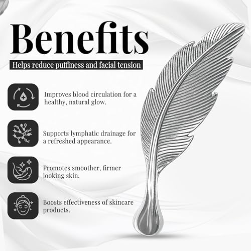 304 Stainless Steel Gua Sha Tool ? Exfoliating Feather Design Facial Sculpting & Lymphatic Drainage Tool | Cooling, 75g Weighted | Gift Ready