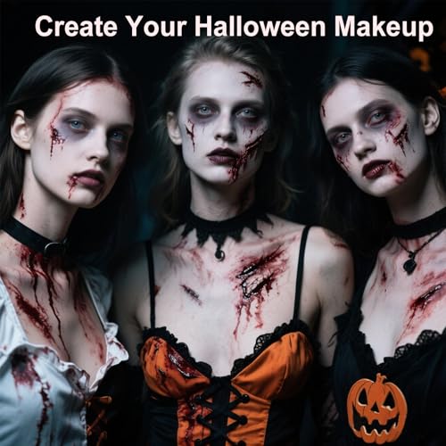 Yosca 6Pcs Halloween Fake Blood Makeup Kit, Realistic Washable Fake Blood Spray, Dripping, Coagulated, Scar Wax for Halloween Face Red Body Paint, Clown Vampire Monster Zombie Scar Makeup Kit
