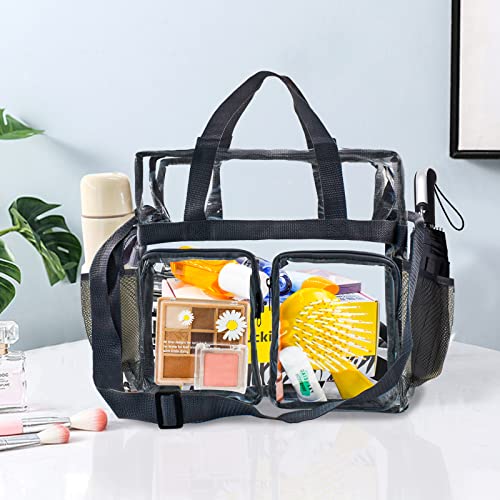 Enkrio Clear Makeup Bag Clear Cosmetic Bag Transparent Travel Cosmetic Storage Bag with 4 External Pockets and Adjustable Shoulder Strap for Toiletries
