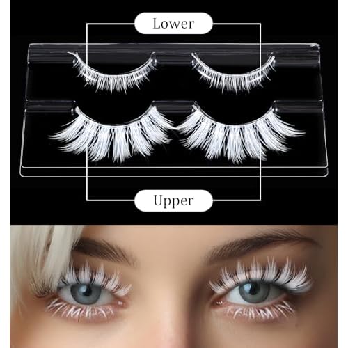 4 Pairs White Eyelashes, White Lashes for Christmas & Anime Events, Fluffy Manga Style False Eyelashes with Invisible Band, Japanese Style for Party & Photo Shoots