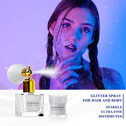 Body Glitter Spray, Silver Glitter Spray for Hair and Body, Include 1 Jar of Refills