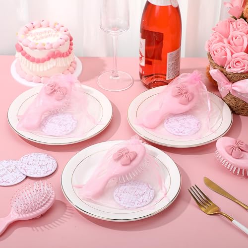 36 Set Coquette Party Favors for Women Pink Bow Coquette Mirrors with Mini Hair Brush and Organza Bag Inspirational Aesthetic Preppy Favors for Slumber Birthday Bow Themed Party Supplie