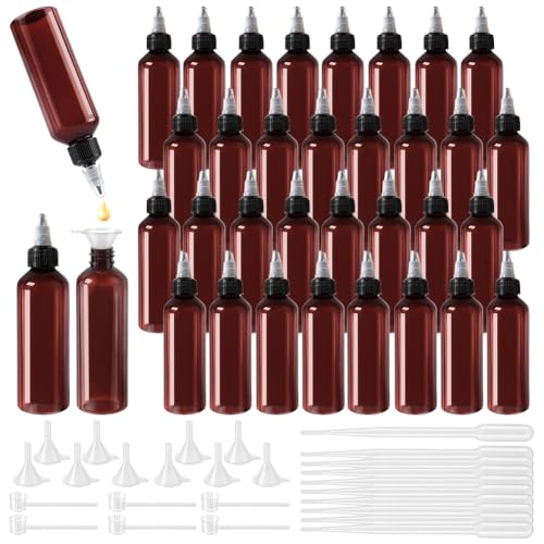 36 Pcs 3.4oz Sauce Bottle with Squeeze Top,Squeeze Empty Plastic Bottle for Shampoo Lotion Liquid Body Soap Cream Toiletries,Equipped with Dropper, Funnel, and Dispenser