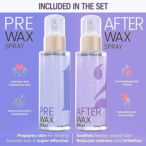 Tress Wellness Pre-Wax Cleanser, Spray and Treatment, After-Wax Oil and Care, Skin Wax Remover