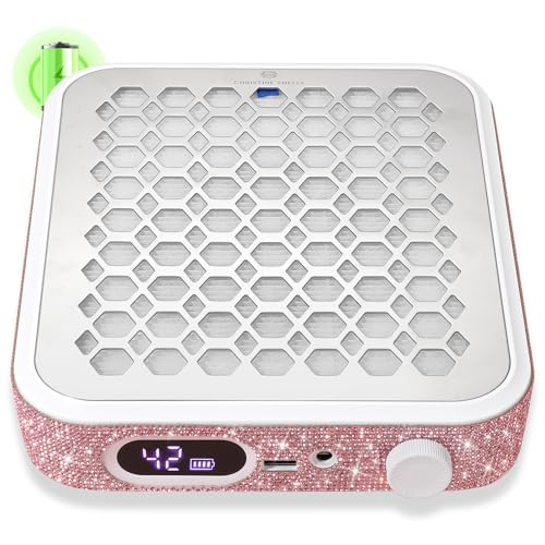 Nail Dust Collector, Rechargeable Dust Collector Nail Tech, Powerful Vacuum Fan Vent Dust Collector Extractor Dust Suction Machine for Acrylic Nails Polishing, Nail Salon&Home, Pink