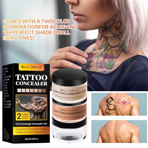 Tattoo Cover up Makeup, 2 Colors Waterproof & Sweatproof Tattoo Cover Up Makeup, Invisible & Natural, Skin-Friendly Body Makeup Suitable for Tattoos, Scars, Spots & Vitiligo (1PCS)