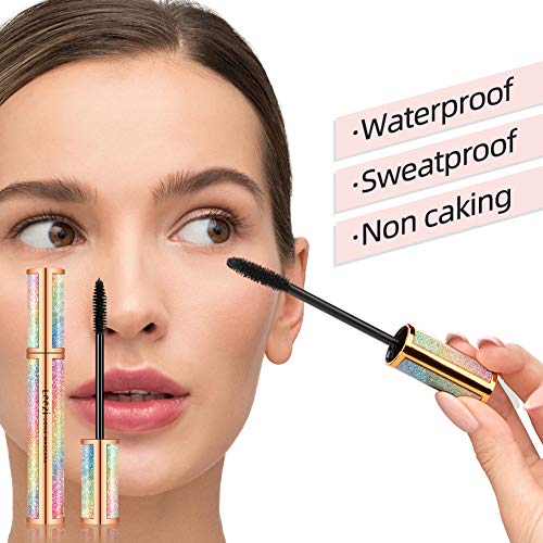 4D Silk Fiber Eyelash Mascara Waterproof - Thickening Long Lasting Smudge-Proof Natural Curling Lengthening All Day Exquisitely Extra Long Black (A)