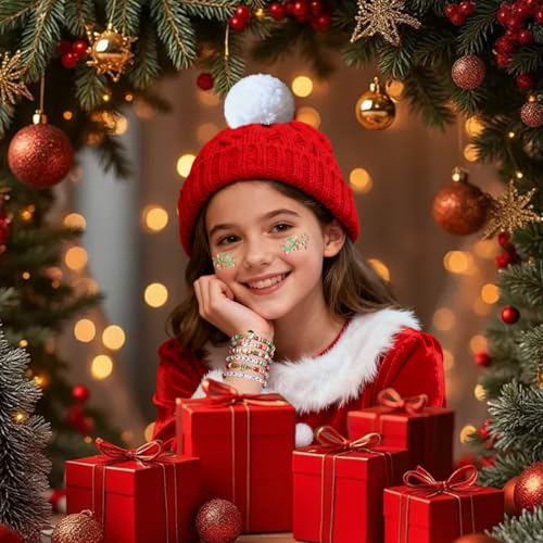 Mysense Christmas Glitter Stick for Face Hair Body and 6 Pack Joy & Merry Christmas Bracelets Set,Christmas Accessories for Women,Festive Stocking Stuffers,Party Favors and Decorations