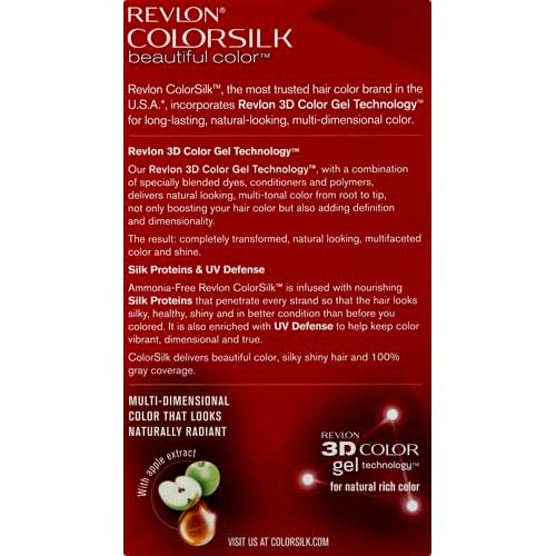 Revlon Permanent Hair Color, Permanent Hair Dye, Colorsilk with 100% Gray Coverage, Ammonia-Free, Keratin and Amino Acids, 20 Brown/Black, 4.4 Oz (Pack of 1)