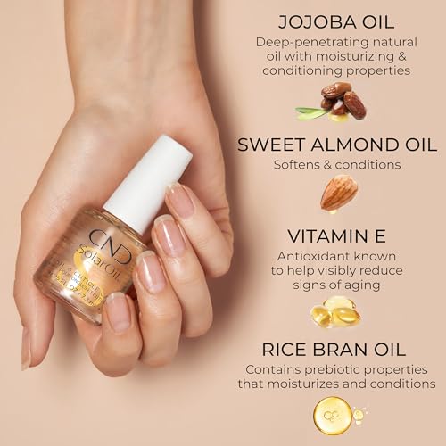 CND SolarOil Cuticle Oil, Natural Blend Of Jojoba, Vitamin E, Rice Bran and Sweet Almond Oils, Moisturizes and Conditions Skin, Pack Of 1, 0.125 fl oz