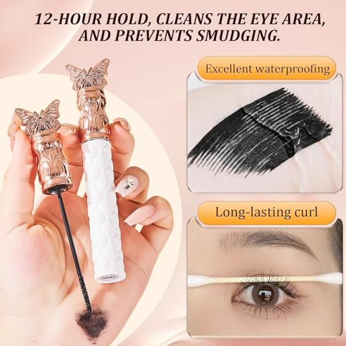 Mascara,New Lift Iron Wand Mascara,Small Soft Brush,For Tiny and Lower Eyelashes,Thick,Curling,Long-Lasting Mascaras,Waterproof,Non-smudged(2Pcs)