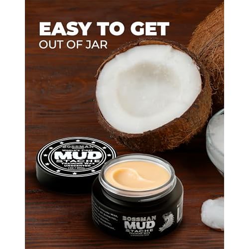 Bossman MUDstache Unscented Mustache Wax for Men (1 oz) ? Strong 24-Hour Hold, Non-Tacky & Easy to Apply for Taming & Styling