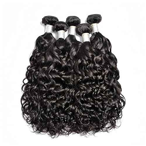 Brazilian Water Wave 5Bundles(50g/bundle) with 4x4 Lace Closure Wet and Wavy Bundles with Closure Deep Curly Bundles Human Hair Bundles with Closure (16/16/16/16/16+16)