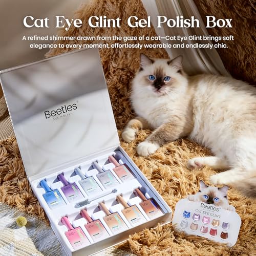 Beetles Cat Eye Gel Nail Polish Set - 10 Colors Glitter Cat Eye Glint Gel Polish Kit Silver Nude Pink Blue Brown Purple Magnetic Shine Soak Off UV French Nail Art Salon DIY Manicure Gift for Women