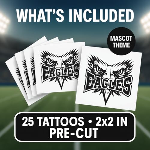 Eagle Mascot Temporary Tattoos ? 25-Pack Pre-Cut Skin-Safe Tattoos ? School Spirit Party Favors, Sports Events, and Classroom Prizes ? FDA Compliant