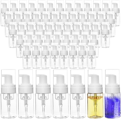 60 Pcs Mini Foam Pump Bottle Bulk 1 oz/ 30 ml Empty Travel Size Plastic Soap Foaming Bottles Small Clear Foaming Soap Dispenser Refillable Mousse Bottles for Lash Shampoo Portable Hand Sanitizer