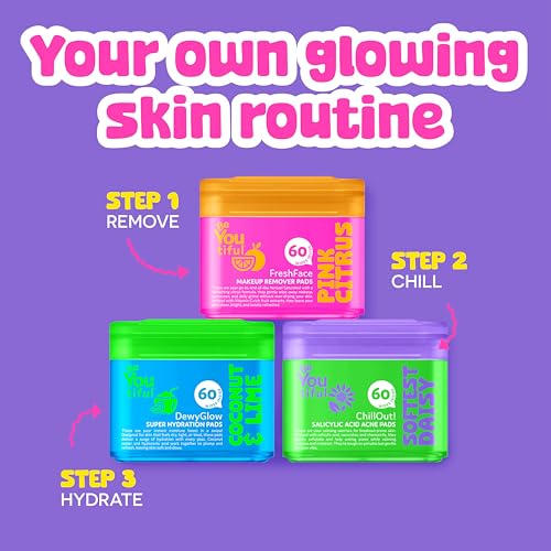 BeYoutiful FreshFace Makeup Remover Face Wipes for Teens and Kids, Easter Basket Stuffers, 60 Make Up Remover Pads, Gentle Safe Skincare, Vegan, Easter Gifts for Kids