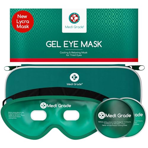 Medi Grade Cooling Gel Eye Mask for Puffy Eyes ? Reusable Gel Eye Mask and Cooling Eye Pads with Thermo-Bag for Dark Circles and Morning/Night Skincare Routine ? Reversible Cold Eye Mask