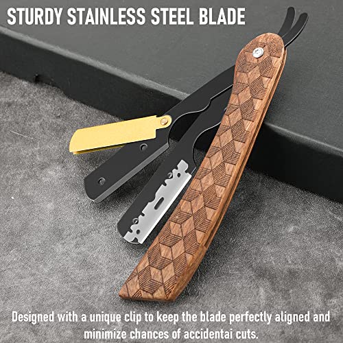 Barber Straight Razor with 100 Single Edge Blades Premium Stainless Steel Professional Shaver Razor for Men Home & Salon Grooming Using (NO.112)