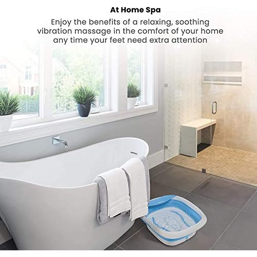 HoMedics Compact Pro Spa Collapsible Footbath with Heat Maintenance, Vibration Massage, ACU-Node Surface, Improves Circulation, Soothe Tired Muscles, Tub for Easy Storage, Blue and White