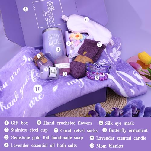 Mothers Day Birthday Gifts 10Pcs Set for Mom, Premium Natural Skincare Set - Spa Skincare Set with Silk Eye Mask Blanket Stainless Steel Tumbler Mother's Day Christmas Birthday Ideal Gifts for Mom