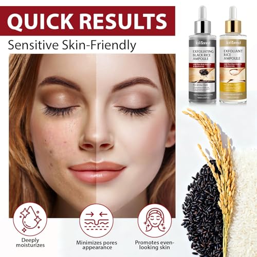 Black Rice Exfoliant and White Rice Ampoule Exfoliant, Peel Shot Glow Exfoliating Face Serum, Korean Skin Care Soft Exfoliating Body Scrub Dead Skin Cells, Blackheads Remover For All Skin Types 100ml