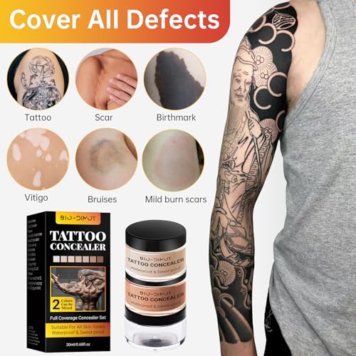 Tattoo Cover up Makeup, 2 Colors Waterproof & Sweatproof Tattoo Cover Up Makeup, Invisible & Natural, Skin-Friendly Body Makeup Suitable for Tattoos, Scars, Spots & Vitiligo (1PCS)