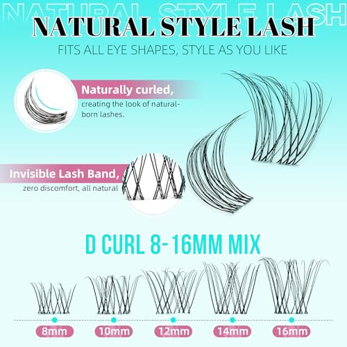 Lash Clusters Kit,160pcs Natural Eyelash Extension with Lash Bond and Seal Waterproof,Remover For Lashes Cluster,Lash Applicator Tool For False Eyelashes Extensions At Home(Lavendy,Kit)