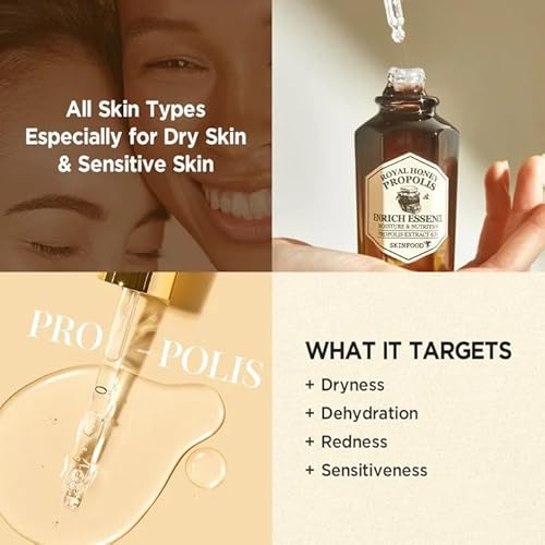 SKINFOOD Royal Honey Propolis Enrich Essence - 63% Black Bee Propolis & 10% Royal Jelly Extract Face Serum - Propolis Serum for Skin, Valentine Day Gift - 1.69 Fl. Oz. (50mL)