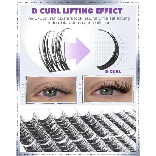EYDEVRO Natural Lash Clusters Kit Wispy Eyelash Clutsers Kit 10-16mm Cluster Eyelash Extensions D Curl Lash Extension Kit Salon-quality Cluster Lashes at Home Lash Bond and Seal, Tweezers, Brush