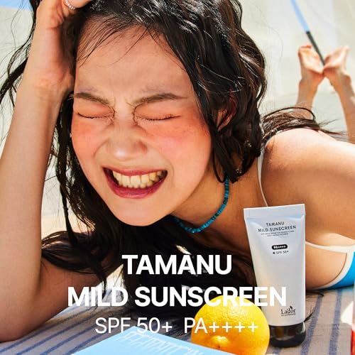 La'dor Tamanu Zinc Oxide Mild Mineral No Whitecast Sunscreen UV Clear Lightweight Daily Moisturizer Lotion with SPF 50+ PA++++ for Sensitive Skin Non Greasy Non Oily Long Lasting Korean Skincare