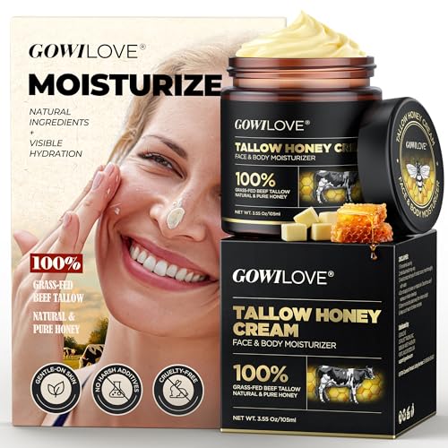 12Hr Moisture Lock Beef Tallow for Skin Care, Instant Redness Eraser Tallow and Honey Balm with 6 Botanical Rescue, Dewy Not Oily Face Cream Moisturizer Gift for Women Eczema Rosacea 3.55 Oz