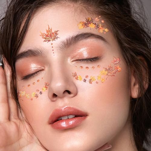 Fall Maple Face Sticker Autumn Maple Face Tattoo Stickers Thanksgiving Temporary Tattoos Stickers Fashion Maple Leaf Art Tattoo Sticker Thanksgiving Party Face Accessories for Body/Facial Makeup