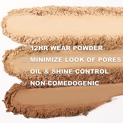 FOCALLURE Flawless Pressed Powder, Control Shine & Smooth Complexion, Pressed Setting Powder Foundation Makeup, Portable Face Powder Compact, Long-Lasting Matte Finish, Beige