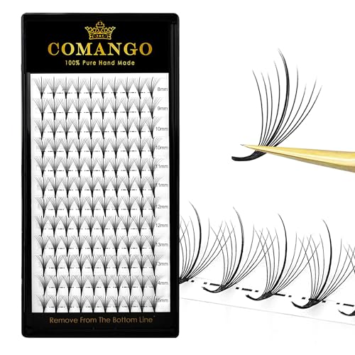 CoMango Wispy Premade Fans Eyelash Extensions 5D 7D 9D Spikes Lash Fans C/D Curly Pointy Stem Volume Lashes Extensions 0.07mm Thin Base Handmade Lash Extensions (black, 120fans-9D-C-Mix8-15mm)
