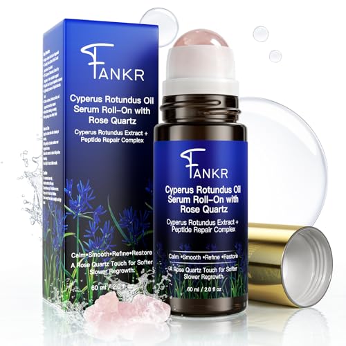 Cyperus Rotundus Oil Serum Roll-On with Rose Quartz, Targeted Post-Hair Removal Care, Helps Reduce the Appearance of Regrowth Over Time, Non-Greasy, 60 ml