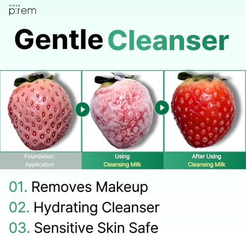 MAKE P:REM Safe Me. Relief Moisture Cleansing Milk, Hydrating Gentle Face Wash for Sensitive Skin with Soy Protein, Korean Milky Cleanser, Korean Skin Care, 3.38 fl.oz (100ml, Refill Pouch)