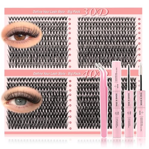 Lash Clusters Kit-800PCS DIY Eyelash Extension Kit with Bond & Seal, 30D/40D C Curl Cluster Lashes 8?16mm, Reusable Fluffy Natural False Eyelashes with Tweezers
