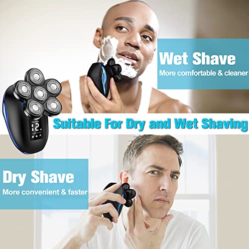 Head Shaver for Bald Men,6-in-1 Electric Shaver for Bald Head 6D Wet/Dry Waterproof Mens Electric Razor Head Shavers Mens Grooming Kit Cordless Rechargeable Face Head Shaving Rotary Shavers