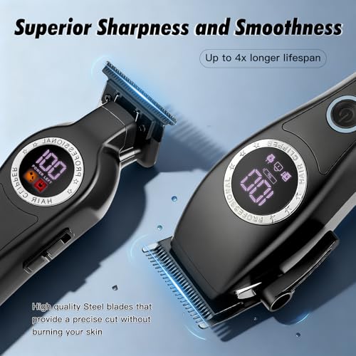 Professional Hair Clippers for Men, 2-in-1 Clipper and Trimmer Set with 7200RPM Motor, Cordless Hair Cutting Kit with LED Display, Adjustable Length Beard Trimmer for Barbers or Home, Mens Gift