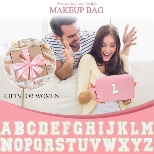 Personalized Initial Makeup Bag Trendy Stuff Corduroy Cosmetic Bag Travel Toiletry Bag, Valentine¡¯s Day Gift Makeup Organizer Case & Makeup Pouch for Women teen Girls Mom Girlfriend Wife