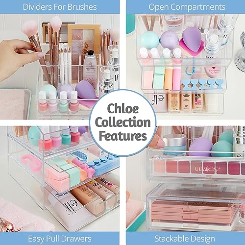 STORi Chloe Stackable Clear Makeup Holder and 4 Drawer Bundle | Organize Cosmetics and Beauty Supplies | Made in USA
