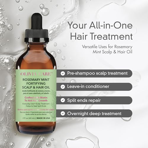OLIVIA CARE Rosemary Oil for Hair Growth - Rosemary Oil & Mint Oil with Biotin, Fortifying Scalp and Hair Treatment to Aid Hair Growth, Made in USA.