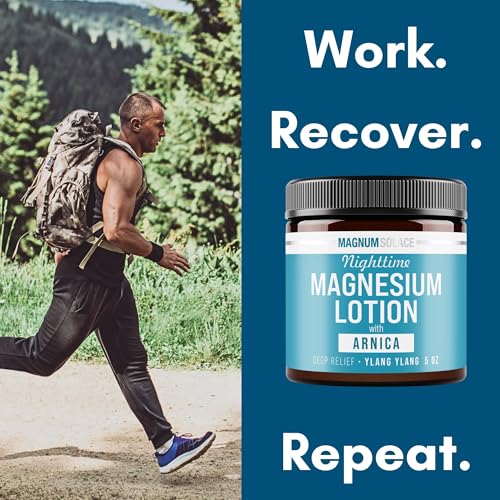 Magnum Solace Nighttime Magnesium Lotion with Arnica ? Soothing Relief & Relaxation, Highly Concentrated Magnesium for Muscles & Joints ? Apply to Legs or Feet Before Bed ? Skin-Friendly
