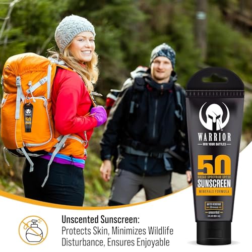 WARRIOR - WIN YOUR BATTLES- SPF 50 Sunscreen Lotion - 80 Minutes Water Resistant, Reef Safe, Unscented Lotion Non-Nao Zinc & Non-NanoTitanium Sunscreen with Mineral Formula - 3 Fl. Oz