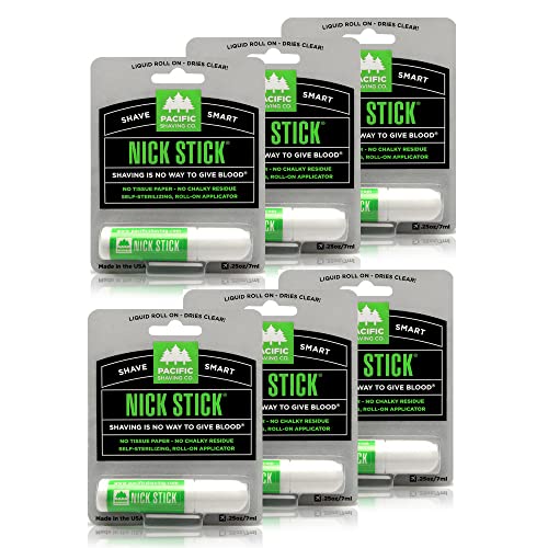 Pacific Shaving Company Nick Stick - A Shave Essential - Puts Nicks in Their Place - Liquid Roll-On Applicator, Dries Clear - With Vitamin E & Aloe Vera (0.25 Oz, 6 Pack)
