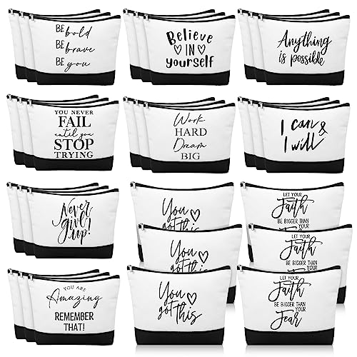 Sanwuta 30pcs International Women's Day Gifts for Women Inspirational Makeup Bags with Zipper Thank You Cosmetic Bags Gift for Coworkers Employee Volunteer (Classic)