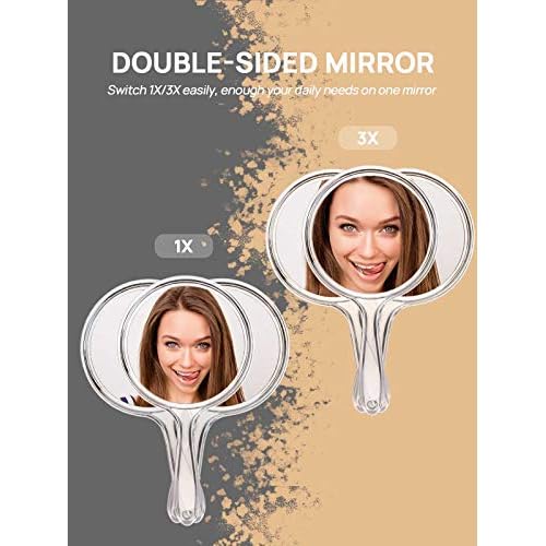OMIRO Hand Mirror, Double-Sided Handheld Mirror 1X/3X Magnifying Mirror with Handle, Set of 12 (Clear)