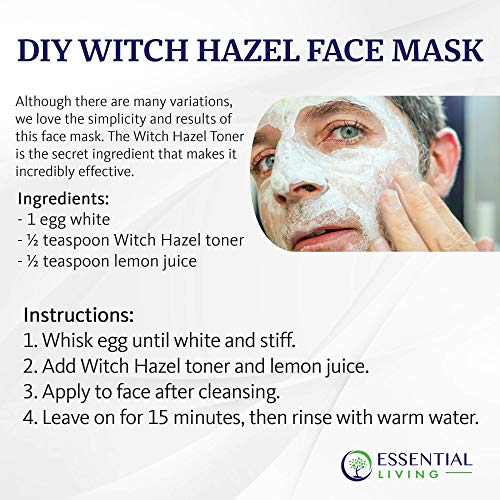 Essential Living: Witch Hazel Toner - Pure and Unscented - 12 oz. Natural Botanical Facial Skin Care Product for Acne and Blemishes - Helps Balance Skin pH - Fights Skin Inflammation - Made in the USA